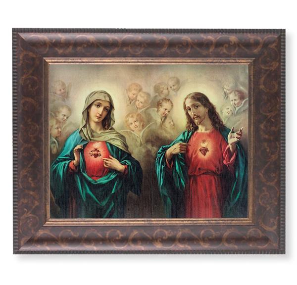The Sacred Hearts Picture, 11-1/4"x13-1/4, Antique Gold & Espresso Frame, Italian Print Under Glass # 25841