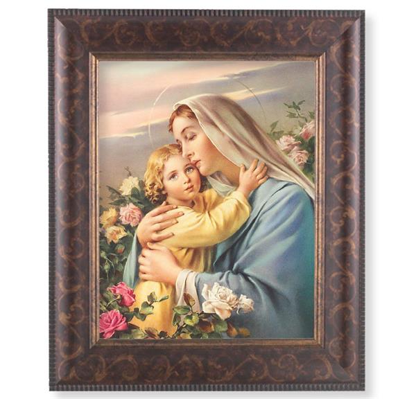 Madonna and Child Picture, 11-1/4"x13-1/4, Antique Gold & Espresso Frame, Italian Print Under Glass # 25842