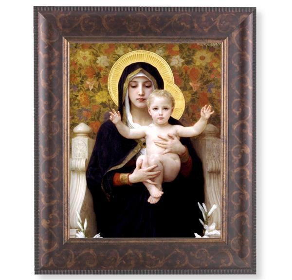 Madonna of The Lilies Picture, 11-1/4"x13-1/4, Antique Gold & Espresso Frame, Italian Print Under Glass # 25843