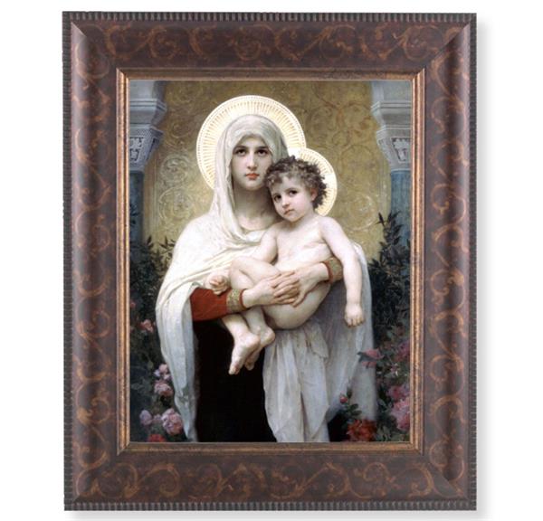 Madonna and Child Picture, 11-1/4"x13-1/4, Antique Gold & Espresso Frame, Italian Print Under Glass # 25844