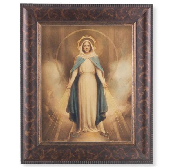 Miraculous Mary Picture, 11-1/4"x13-1/4, Antique Gold & Espresso Frame, Italian Print Under Glass # 25847