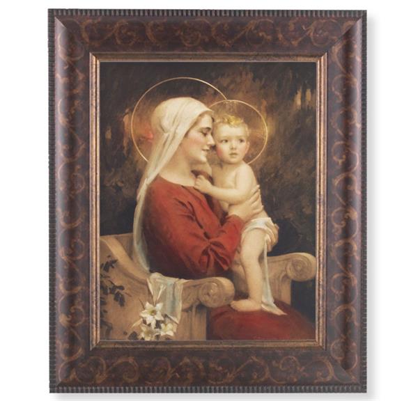 Madonna and Child Picture, 11-1/4"x13-1/4, Antique Gold & Espresso Frame, Italian Print Under Glass # 25849