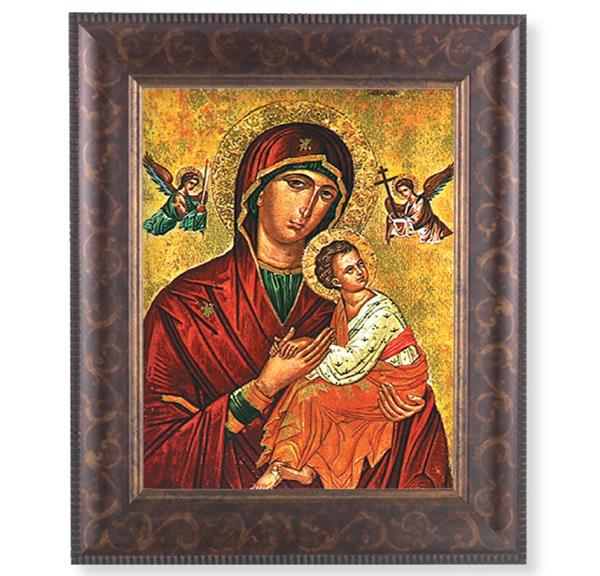 Our Lady of Passion Picture, 11-1/4"x13-1/4, Antique Gold & Espresso Frame, Italian Print Under Glass # 25851