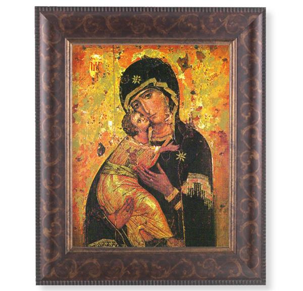 Our Lady of Vladimir Picture, 11-1/4"x13-1/4, Antique Gold & Espresso Frame, Italian Print Under Glass # 25852