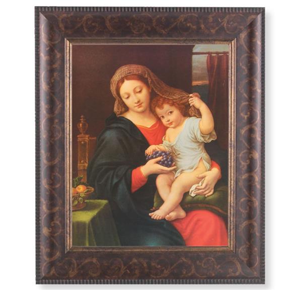 Madonna of The Grapes Picture, 11-1/4"x13-1/4, Antique Gold & Espresso Frame, Italian Print Under Glass # 25855