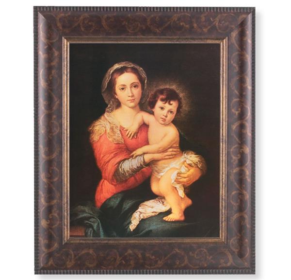 Murillo Madonna and Child Picture, 11-1/4"x13-1/4, Antique Gold & Espresso Frame, Italian Print Under Glass # 25856