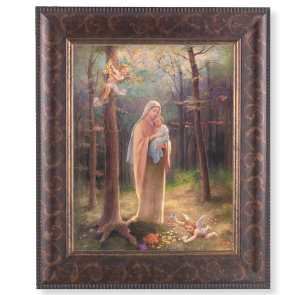 Madonna of The Woods Picture, 11-1/4"x13-1/4, Antique Gold & Espresso Frame, Italian Print Under Glass # 25859