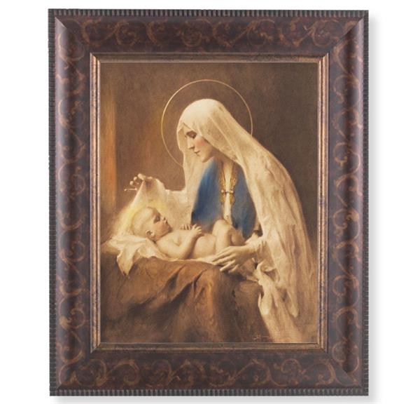 Chambers Madonna and Child Picture, 11-1/4"x13-1/4, Antique Gold & Espresso Frame, Italian Print Under Glass # 25862