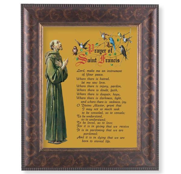 Prayer of St. Francis Picture, 11-1/4"x13-1/4, Antique Gold & Espresso Frame, Italian Print Under Glass # 25866