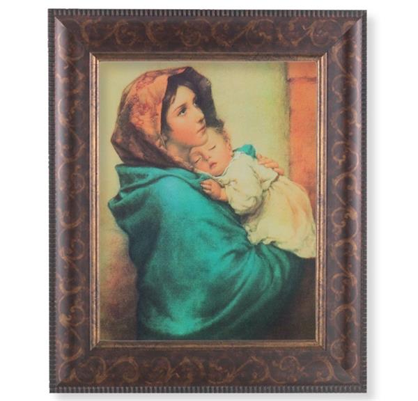 Madonna of The Streets Picture, 11-1/4"x13-1/4, Antique Gold & Espresso Frame, Italian Print Under Glass # 25867