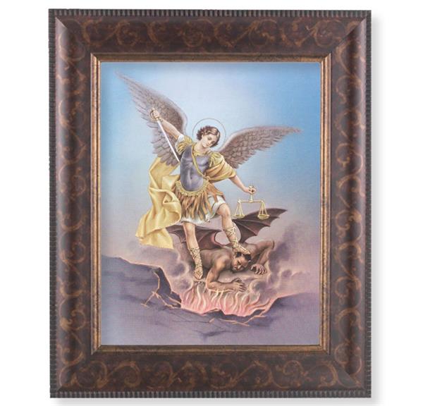 St. Michael Picture, 11-1/4"x13-1/4, Antique Gold & Espresso Frame, Italian Print Under Glass # 25869