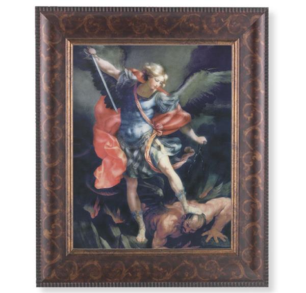 St. Michael Picture, 11-1/4"x13-1/4, Antique Gold & Espresso Frame, Italian Print Under Glass # 25870