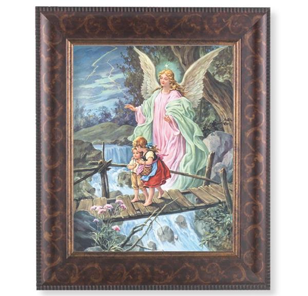 Guardian Angel Picture, 11-1/4"x13-1/4, Antique Gold & Espresso Frame, Italian Print Under Glass # 25872