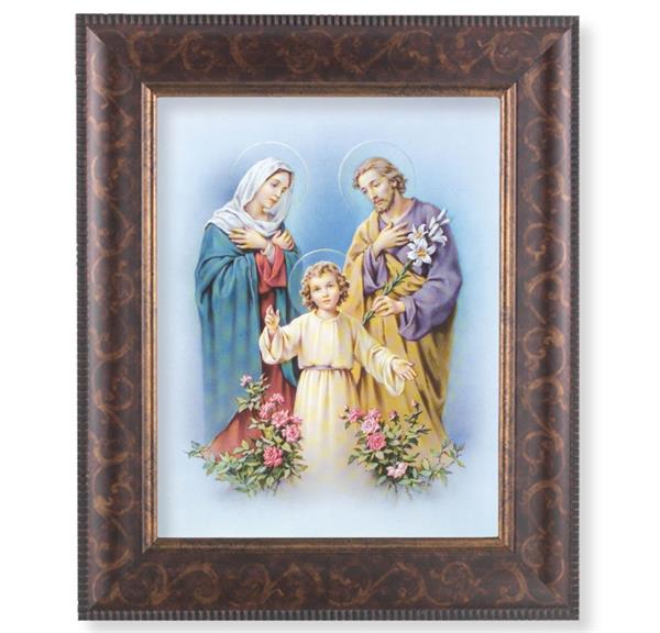 Holy Family Picture, 11-1/4"x13-1/4, Antique Gold & Espresso Frame, Italian Print Under Glass # 25873
