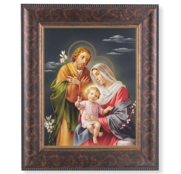 Holy Family Picture, 11-1/4"x13-1/4, Antique Gold & Espresso Frame, Italian Print Under Glass # 25875
