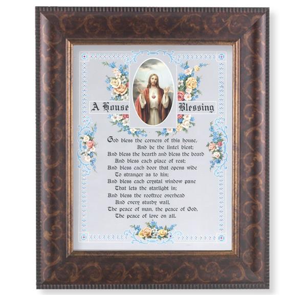 House Blessing Picture, 11-1/4"x13-1/4, Antique Gold & Espresso Frame, Italian Print Under Glass # 25881