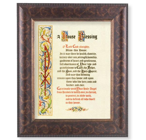 House Blessing Picture, 11-1/4"x13-1/4, Antique Gold & Espresso Frame, Italian Print Under Glass # 25884