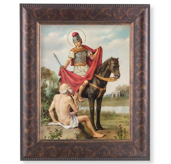 St. Martin of Tours Picture, 11-1/4"x13-1/4, Antique Gold & Espresso Frame, Italian Print Under Glass # 25886