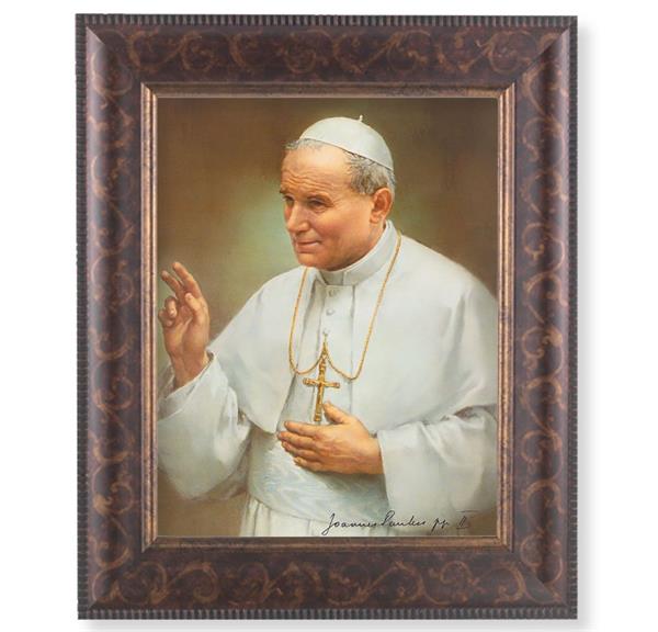 St. John Paul II Picture, 11-1/4"x13-1/4, Antique Gold & Espresso Frame, Italian Print Under Glass # 25890