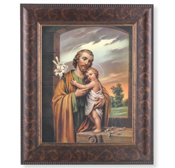 St. Joseph Picture, 11-1/4"x13-1/4, Antique Gold & Espresso Frame, Italian Print Under Glass # 25896