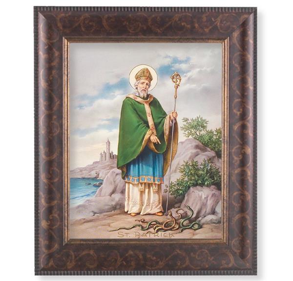 St. Patrick Picture, 11-1/4"x13-1/4, Antique Gold & Espresso Frame, Italian Print Under Glass # 25897