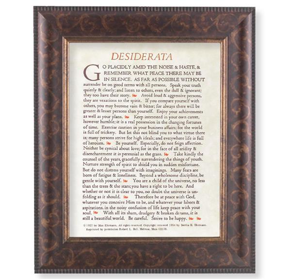 Desiderata Prayer Picture, 11-1/4"x13-1/4, Antique Gold & Espresso Frame, Italian Print Under Glass # 25899