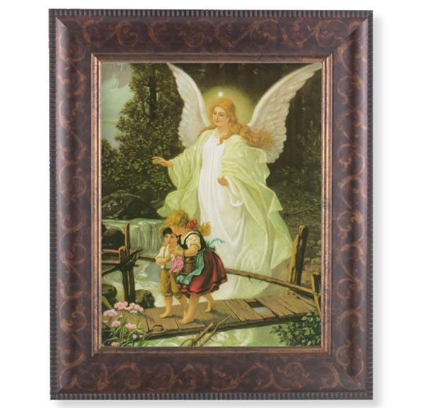 Guardian Angel Picture, 11-1/4"x13-1/4, Antique Gold & Espresso Frame, Italian Print Under Glass # 25900