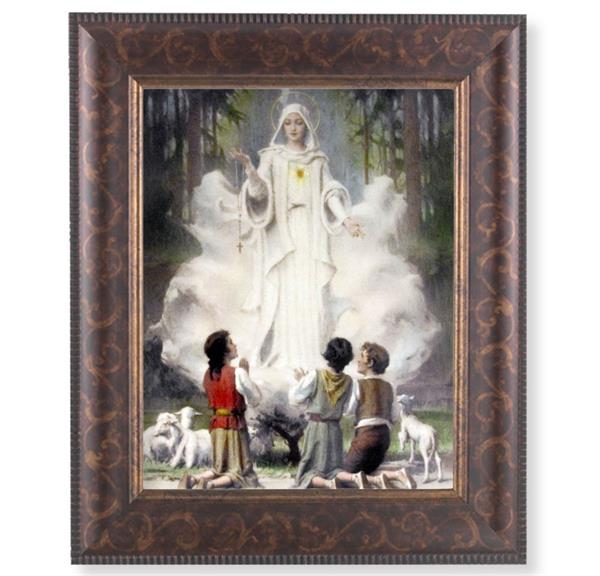 Our Lady of Fatima Picture, 11-1/4"x13-1/4, Antique Gold & Espresso Frame, Italian Print Under Glass # 25908