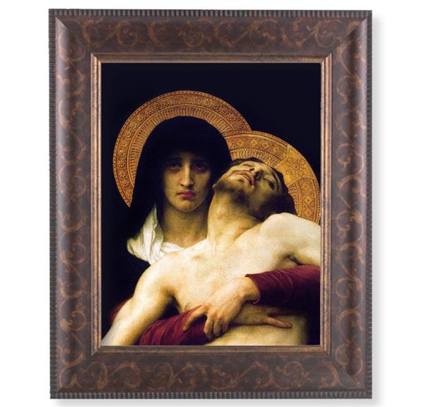 The Pieta Picture, 11-1/4"x13-1/4, Antique Gold & Espresso Frame, Italian Print Under Glass # 25909