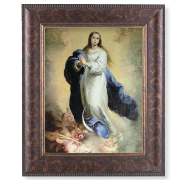 Immaculate Conception Picture, 11-1/4"x13-1/4, Antique Gold & Espresso Frame, Italian Print Under Glass # 25910
