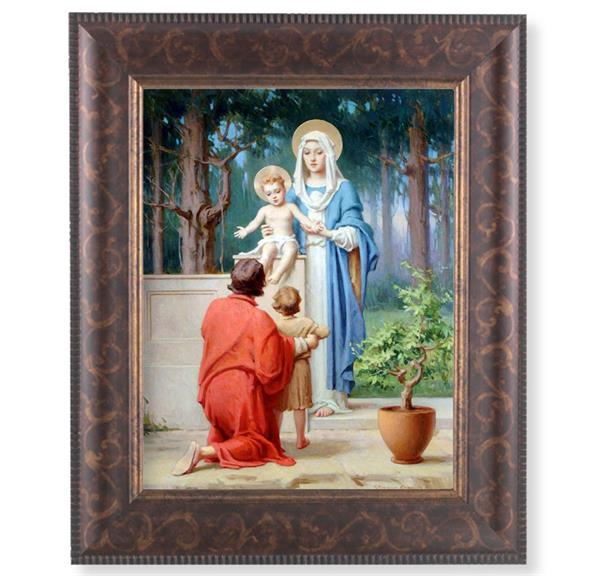 Holy Family with St. John The Baptist Picture, 11-1/4"x13-1/4, Antique Gold & Espresso Frame, Italian Print Under Glass # 25914