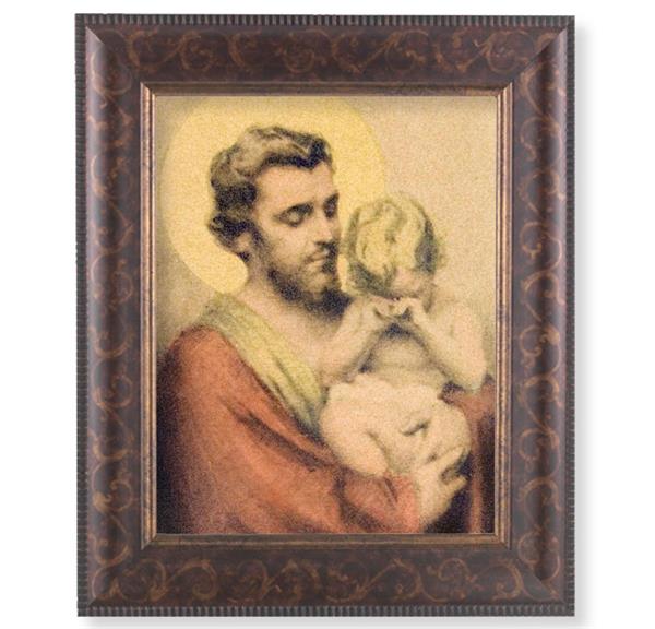 St. Joseph with Crying Jesus Picture, 11-1/4"x13-1/4, Antique Gold & Espresso Frame, Italian Print Under Glass # 25916