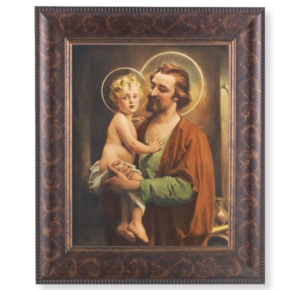 St. Joseph with Jesus Picture, 11-1/4"x13-1/4, Antique Gold & Espresso Frame, Italian Print Under Glass # 25917