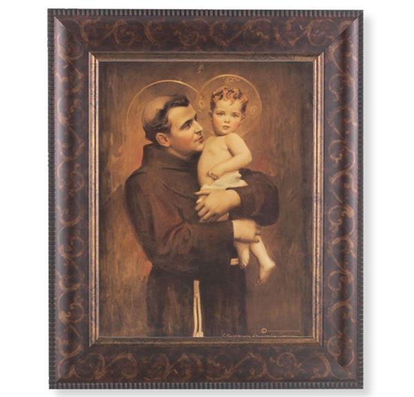 St. Anthony with Jesus Picture, 11-1/4"x13-1/4, Antique Gold & Espresso Frame, Italian Print Under Glass # 25918