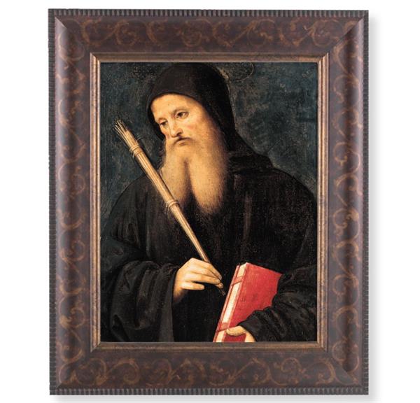 St. Benedict Picture, 11-1/4"x13-1/4, Antique Gold & Espresso Frame, Italian Print Under Glass # 25920