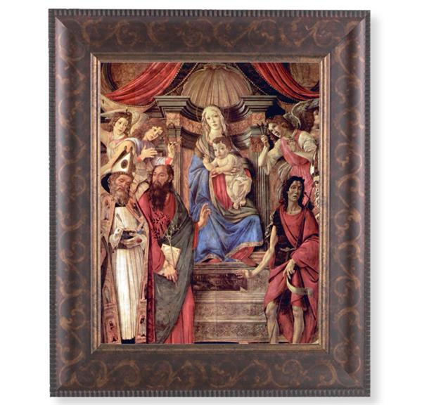 Madonna Throne of Angels Picture, 11-1/4"x13-1/4, Antique Gold & Espresso Frame, Italian Print Under Glass # 25922