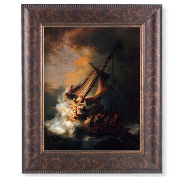 The Storm on The Sea of Galilee Picture, 11-1/4"x13-1/4, Antique Gold & Espresso Frame, Italian Print Under Glass # 25924