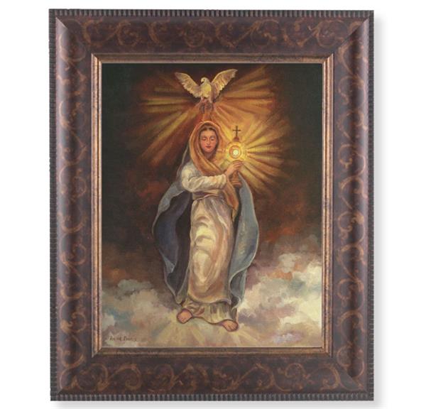 Mary with Monstrance Picture, 11-1/4"x13-1/4, Antique Gold & Espresso Frame, Italian Print Under Glass # 25925