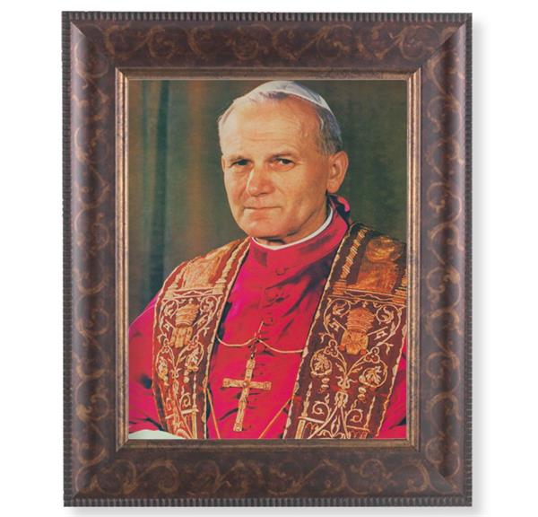 St. Pope John Paul II Picture, 11-1/4"x13-1/4, Antique Gold & Espresso Frame, Italian Print Under Glass # 25926