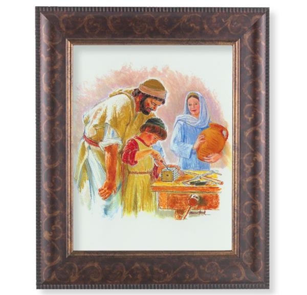 Jesus The Carpenter Picture, 11-1/4"x13-1/4, Antique Gold & Espresso Frame, Italian Print Under GlasJesus The Carpenter # 25928