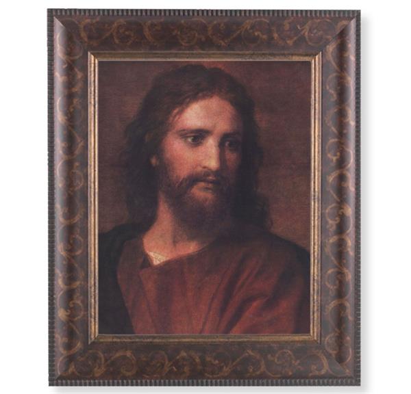 Head of Christ Picture, 11-1/4"x13-1/4, Antique Gold & Espresso Frame, Italian Print Under Glass # 25929