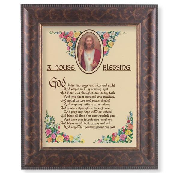 A House Blessing Picture, 11-1/4"x13-1/4, Antique Gold & Espresso Frame, Italian Print Under Glass # 25930