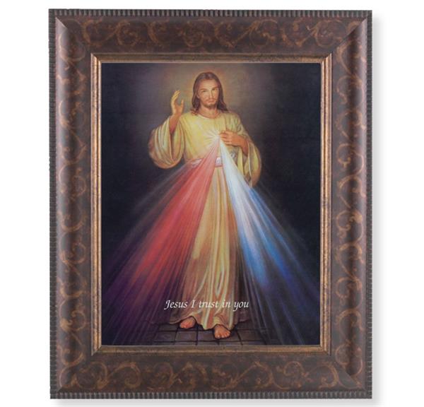 Divine Mercy Picture, 11-1/4"x13-1/4, Antique Gold & Espresso Frame, Italian Print Under Glass # 25934