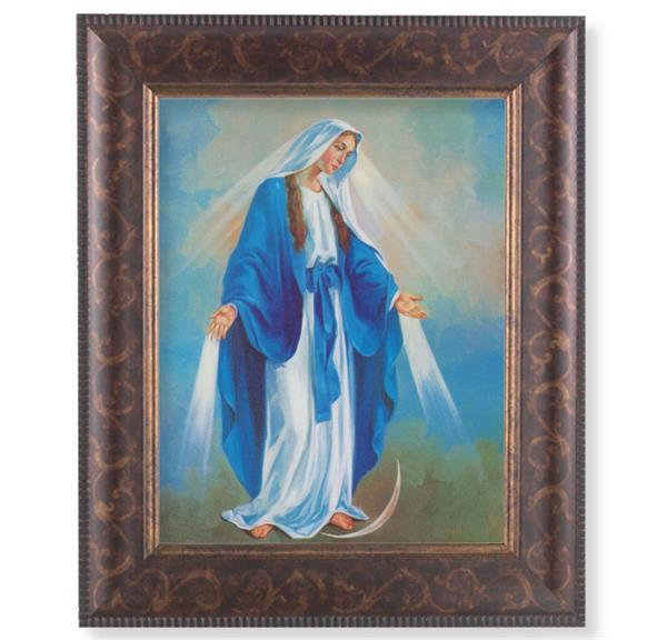 Our Lady of Grace Picture, 11-1/4"x13-1/4, Antique Gold & Espresso Frame, Italian Print Under Glass # 25936