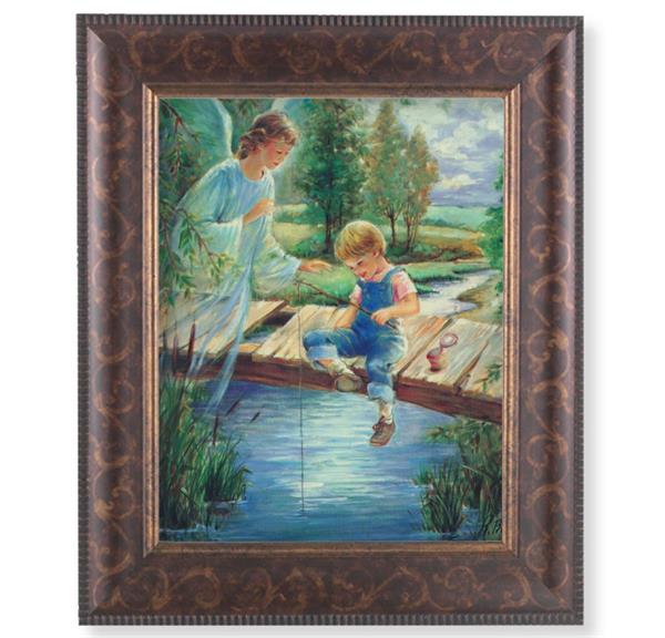 Guardian Angel with Boy Picture, 11-1/4"x13-1/4, Antique Gold & Espresso Frame, Italian Print Under Glass # 25939