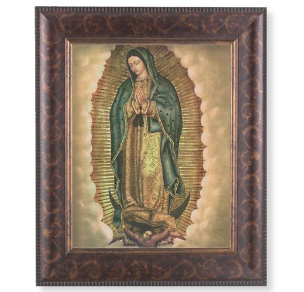 Our Lady of Guadalupe Picture, 11-1/4"x13-1/4, Antique Gold & Espresso Frame, Italian Print Under Glass # 25944