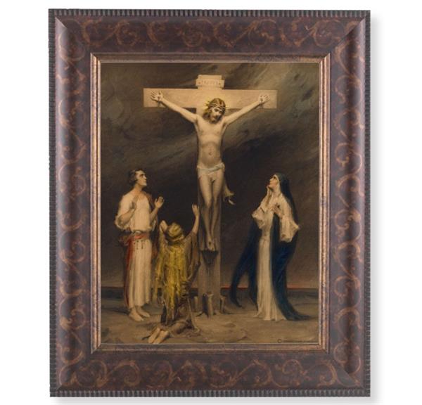 Chambers Crucifixion of Christ Picture, 11-1/4"x13-1/4, Antique Gold & Espresso Frame, Italian Print Under Glass # 25949