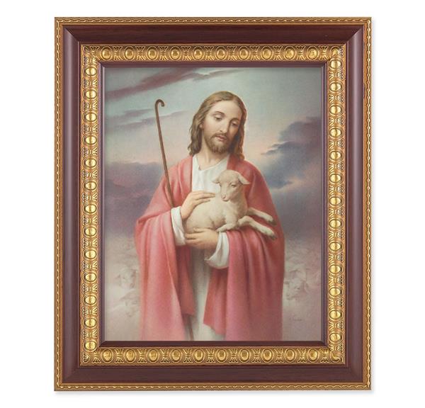 Good Shepherd, 11-1/2"x13-1/2, Cherry Finish with Gold Egg & Dart Frame, Italian Print Under Glass # 25951