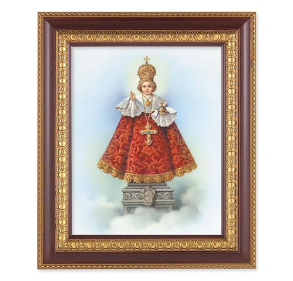 Infant of Prague, 11-1/2"x13-1/2, Cherry Finish with Gold Egg & Dart Frame, Italian Print Under Glass # 25954