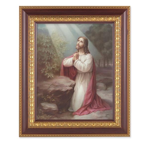 Christ on The Mount of Olives, 11-1/2"x13-1/2, Cherry Finish with Gold Egg & Dart Frame, Italian Print Under Glass # 25955